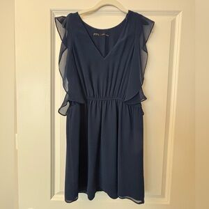 Zara Basic Navy Blue Ruffle-Sleeve Dress – Size Small 💙